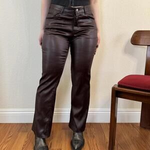 Jou Jou Satin Bootcut Pants Brown Faux Leather Womens 8 Hemmed*